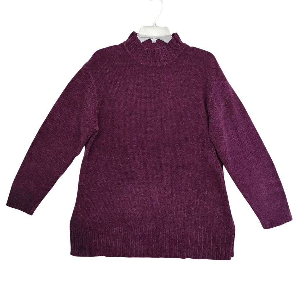 Sag Harbor Knit Sweater Size Medium Burgundy Mock Neck Long Sleeve